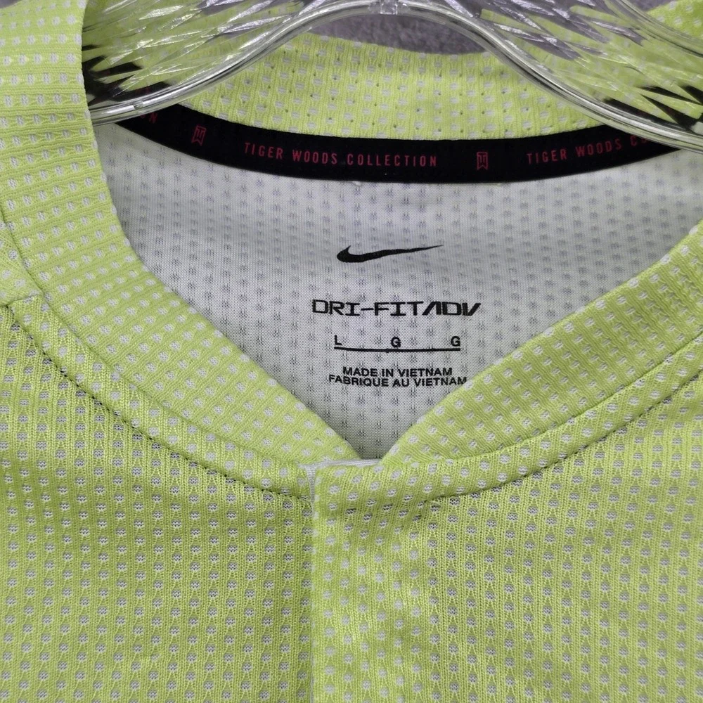 Nike Tiger Woods Collection Polo Mens Large Lime Green Dri-Fit ADV Golf Shirt
